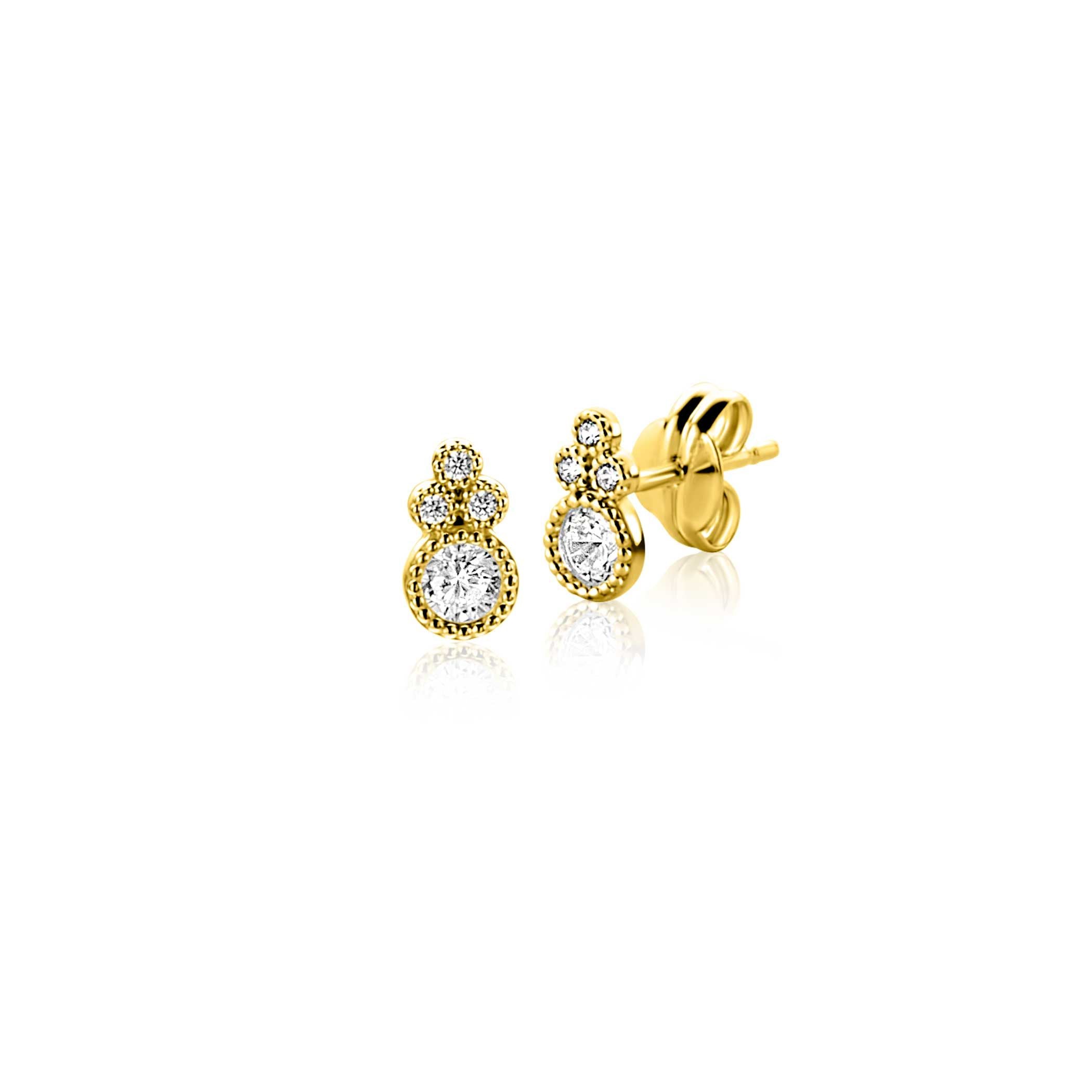 ZINZI 14K Gouden Oorknoppen met Witte Zirkonia ZGO545 oorbellen