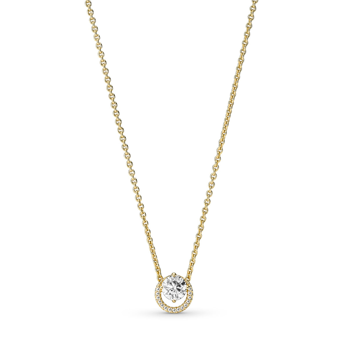 Pandora Sprankelende Ronde Halo Ketting met Hanger goudverguld