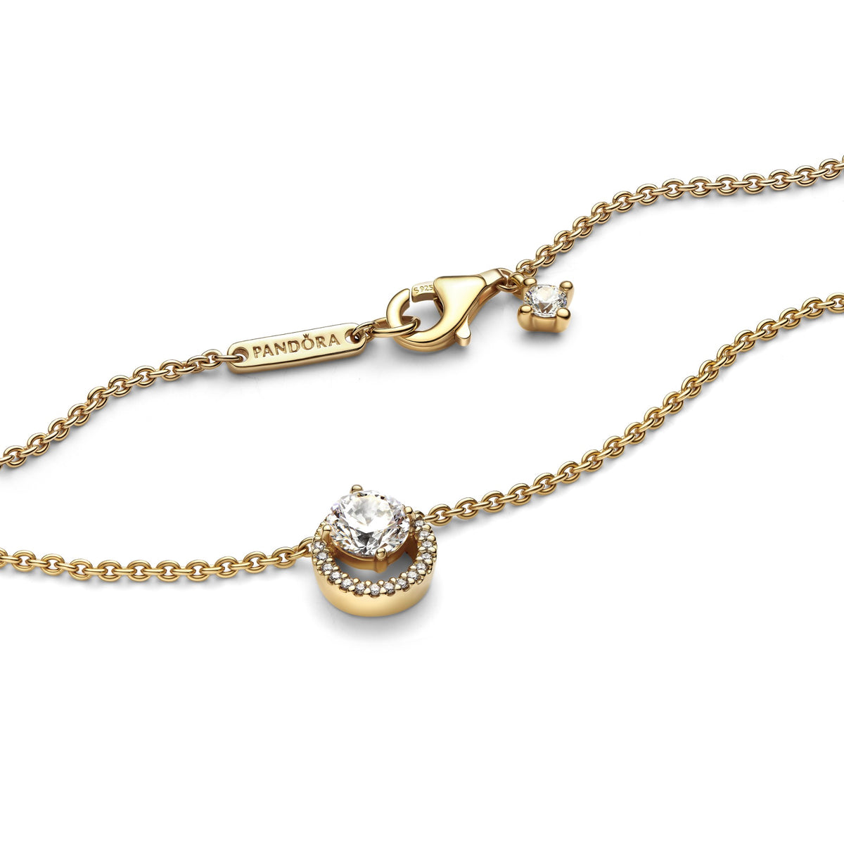Pandora Sprankelende Ronde Halo Ketting met Hanger goudverguld 361174C01