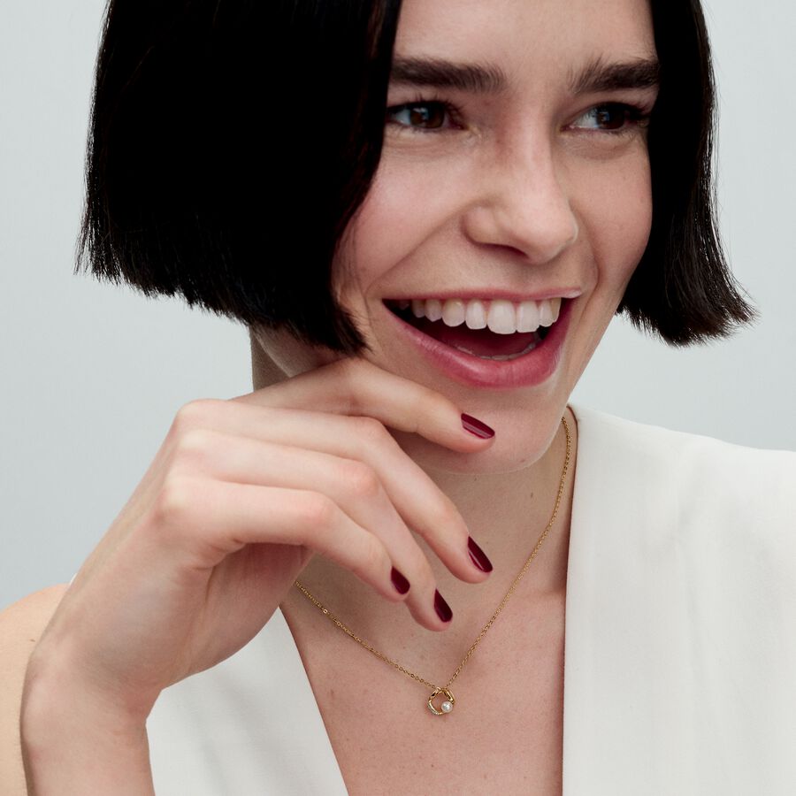 Pandora ESSENCE 14k Goudvergulde Ketting met Witte Zoetwaterparel en Helder Zirkonia | 45 cm - 363303C01 - PansiteNederland.nl