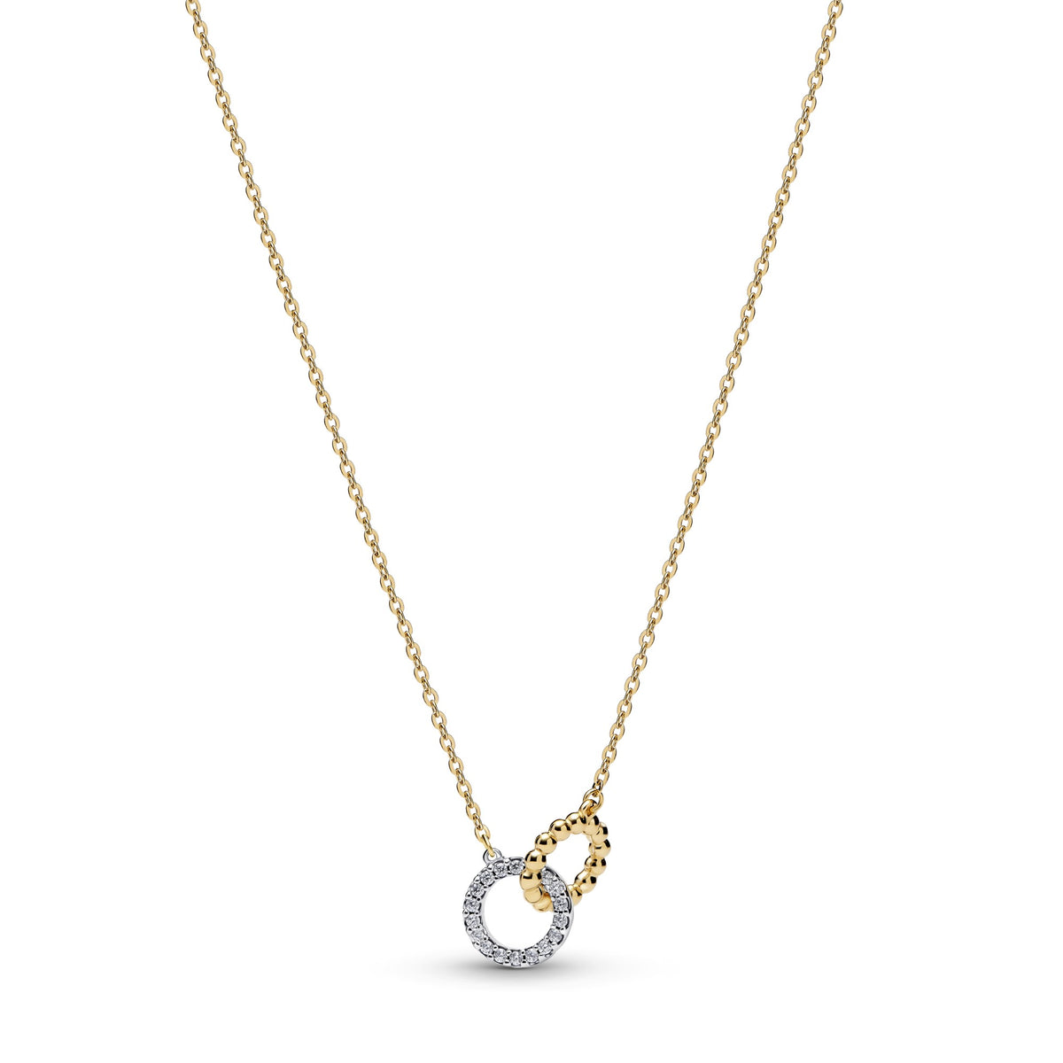 Pandora Kralen & Pavé Ineengrijpende Cirkels Ketting bicolor zilver en goudverguld
