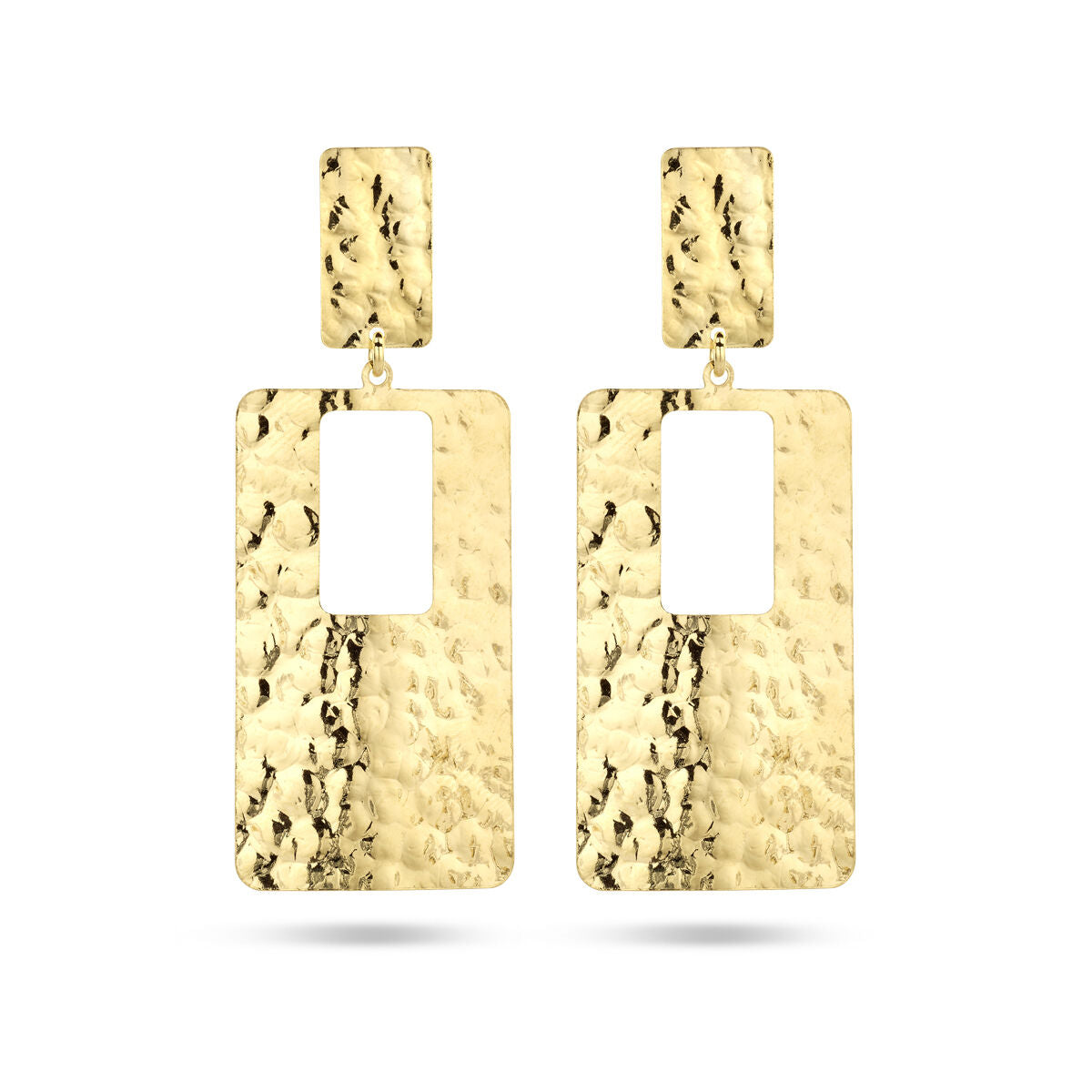Fantasy Collection Hangende oorbellen rechthoek gehamerd 1 micron zilver verguld