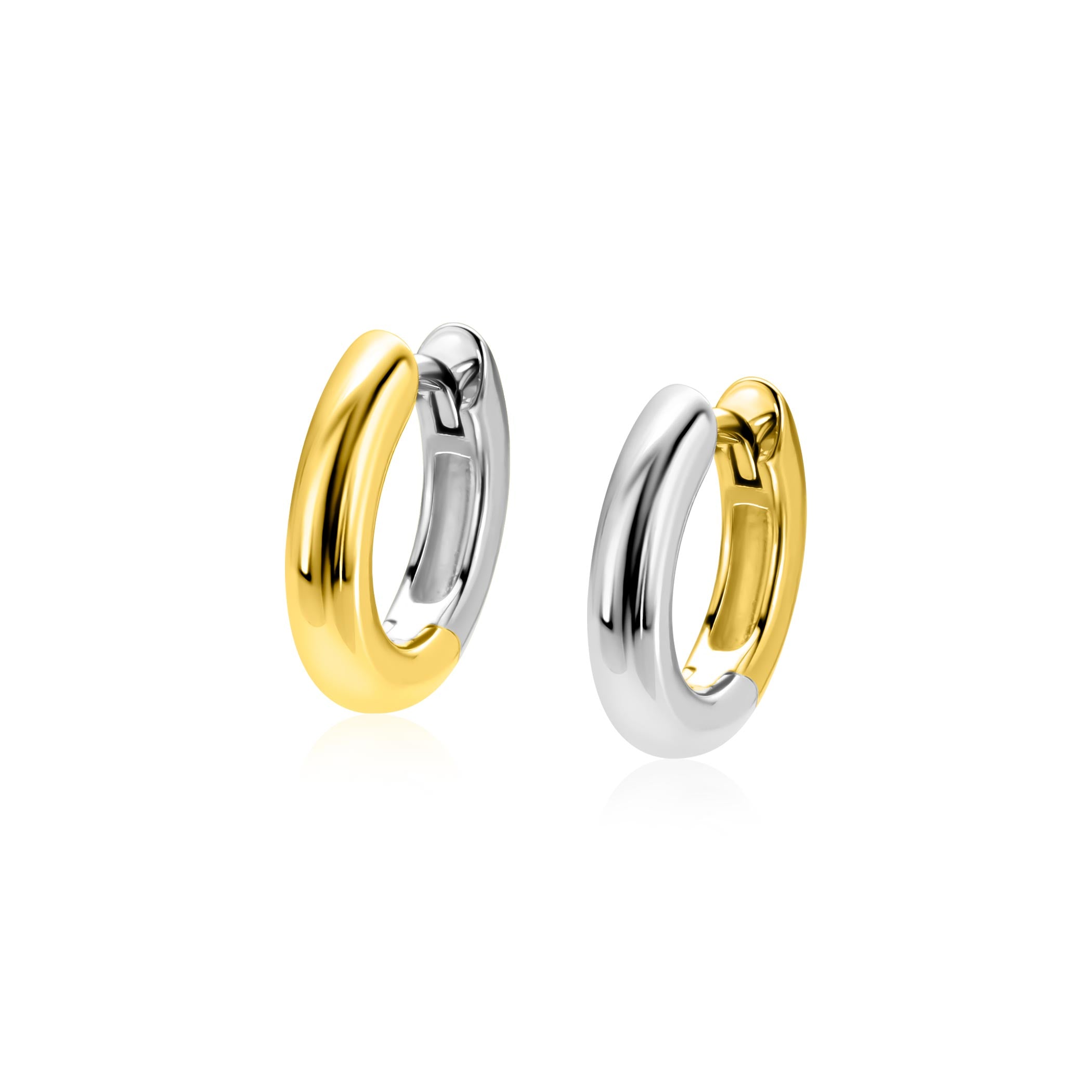 15mm ZINZI bicolor zilveren gladde oorbellen met 3mm buisdikte, aan twee zijden te dragen en luxe klapsluiting - ZIO2836