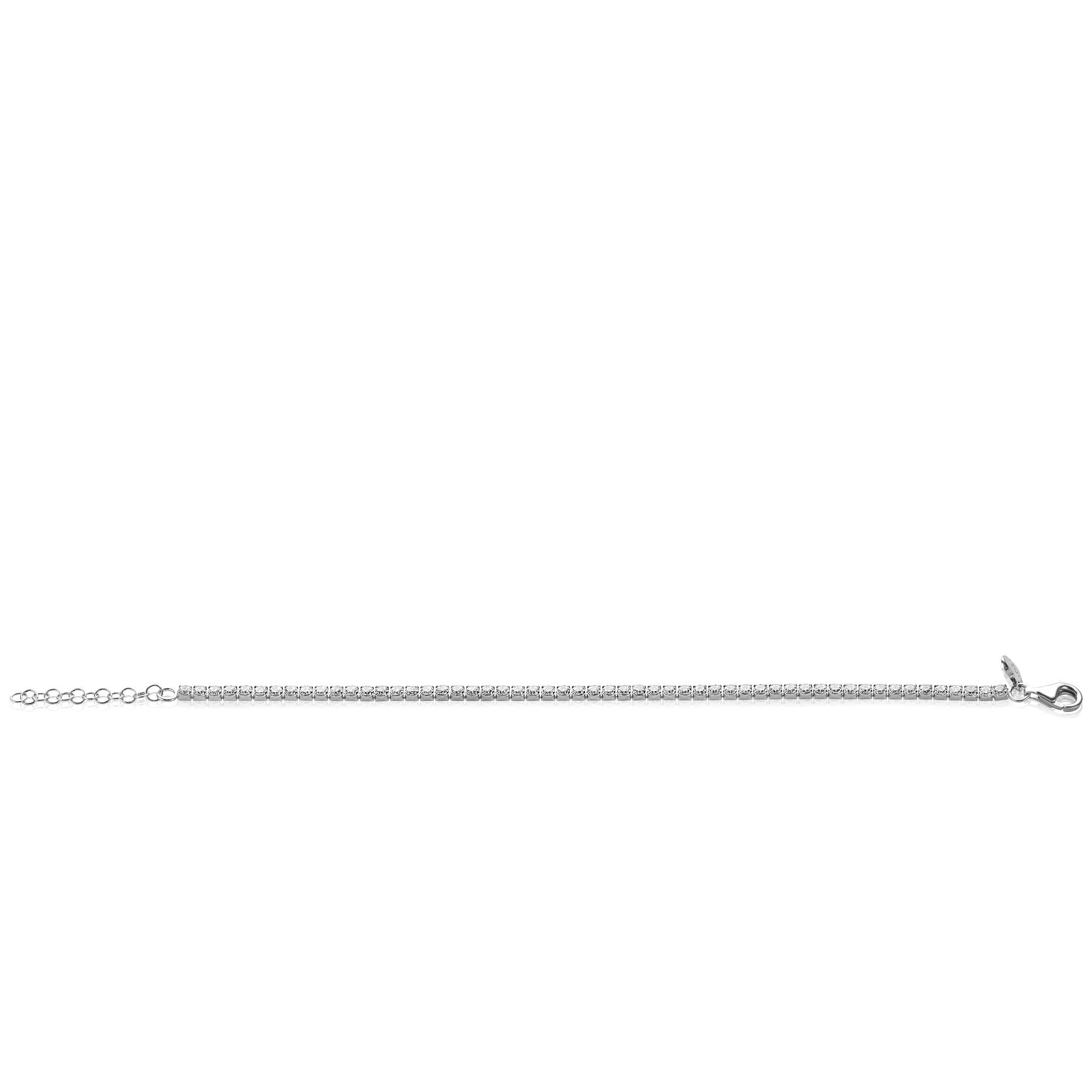 ZINZI zilveren tennis armband 3mm breed en bezet met witte zirkonia's in vierkante kastzettingen 17-20cm - ZIA2665