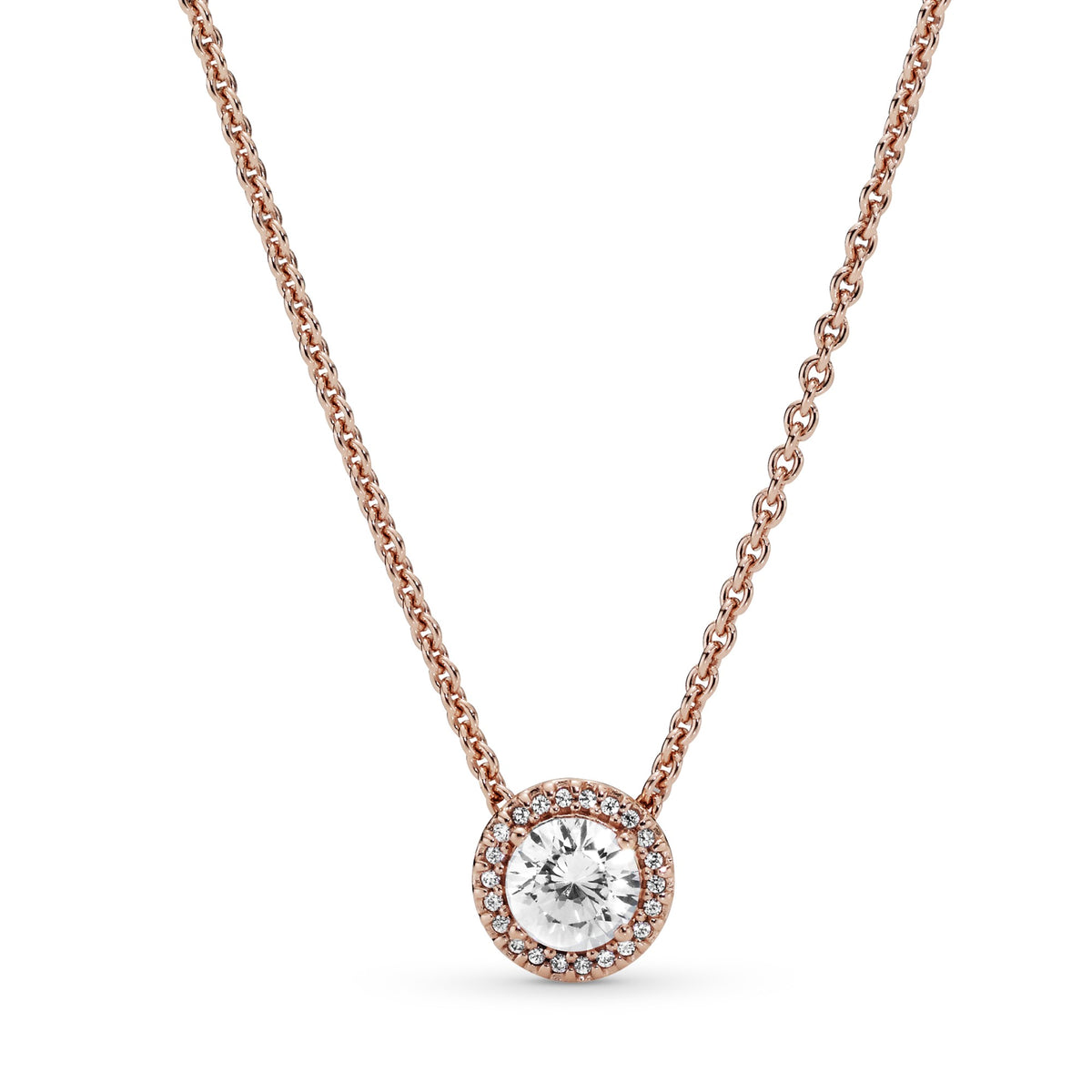 Pandora Round Sparkle Halo Ketting roségoudverguld