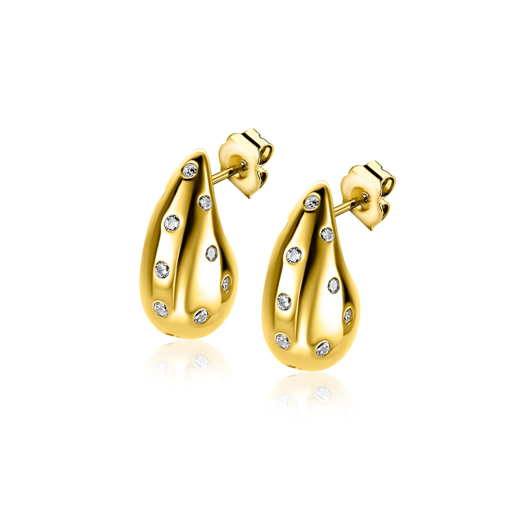 ZINZI gold plated zilveren oorstekers in druppelvorm met witte zirkonia's 17mm ZIO2708Y - PansiteNederland.nl