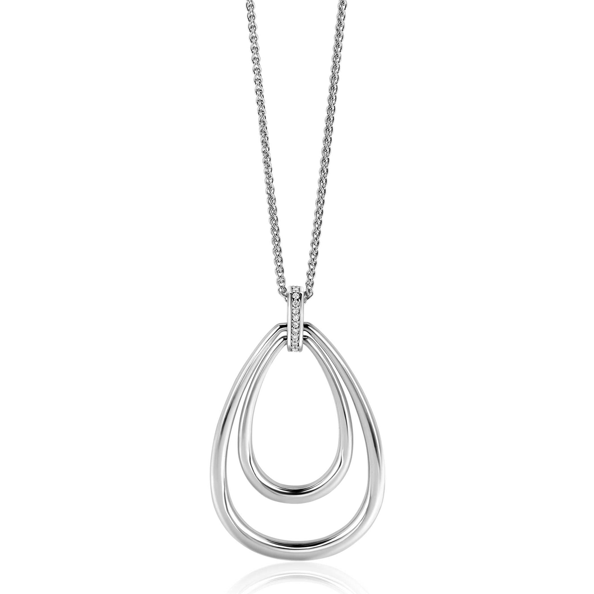 ZINZI zilveren ketting met luxe ovale hanger 45mm, valt lang om de hals ZIC2489