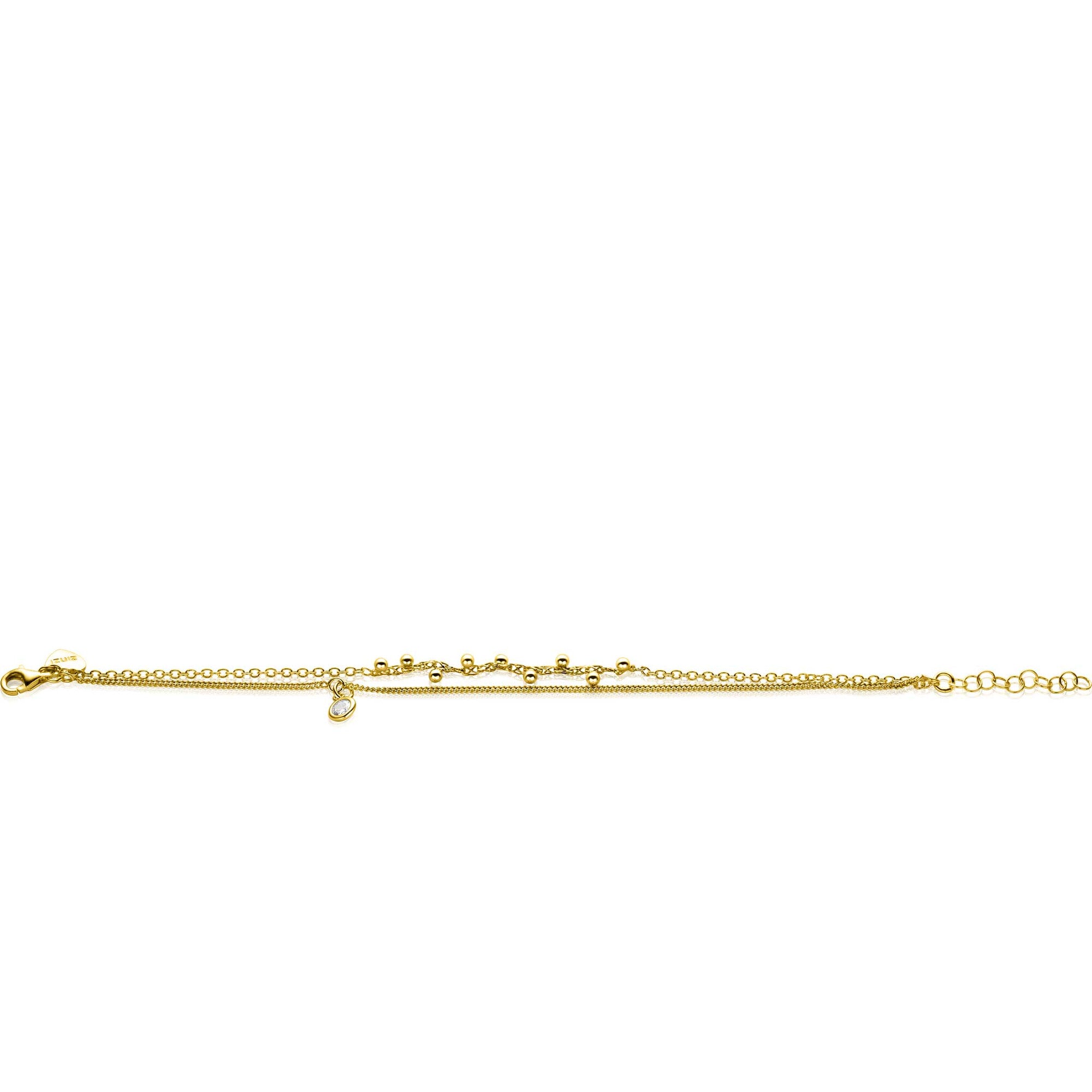 ZINZI gold plated zilveren multilook armband met ronde zetting witte zirconia en bolletjes 16,5-19cm - ZIA2520Y