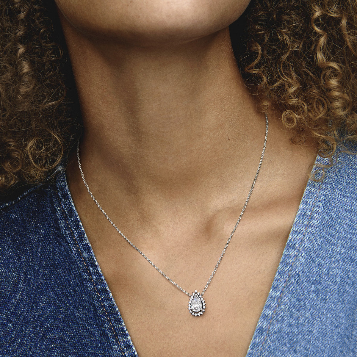 Pandora Sprankelende Peer Halo Halsketting zilver 392832C01