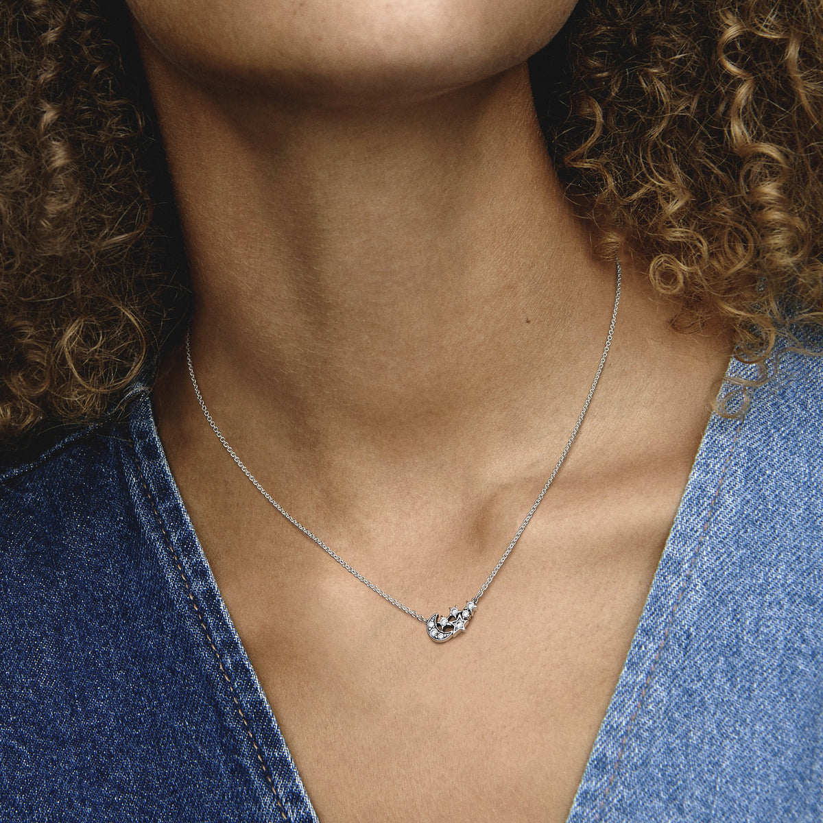 Pandora Sprankelende Maan- en Sterrenhalsketting zilver 392991C01