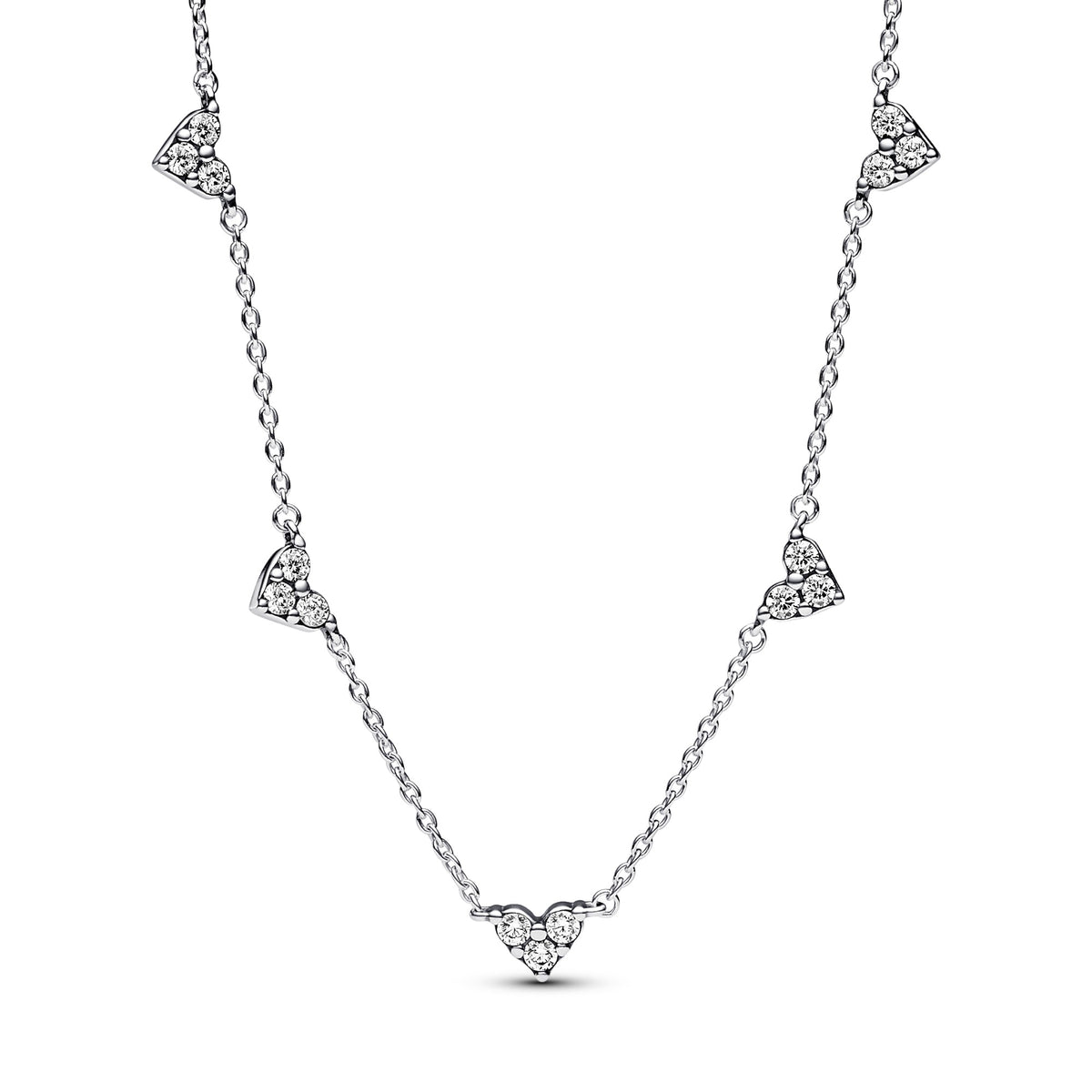 Pandora Hartjes met Drie Stenen Halsketting zilver