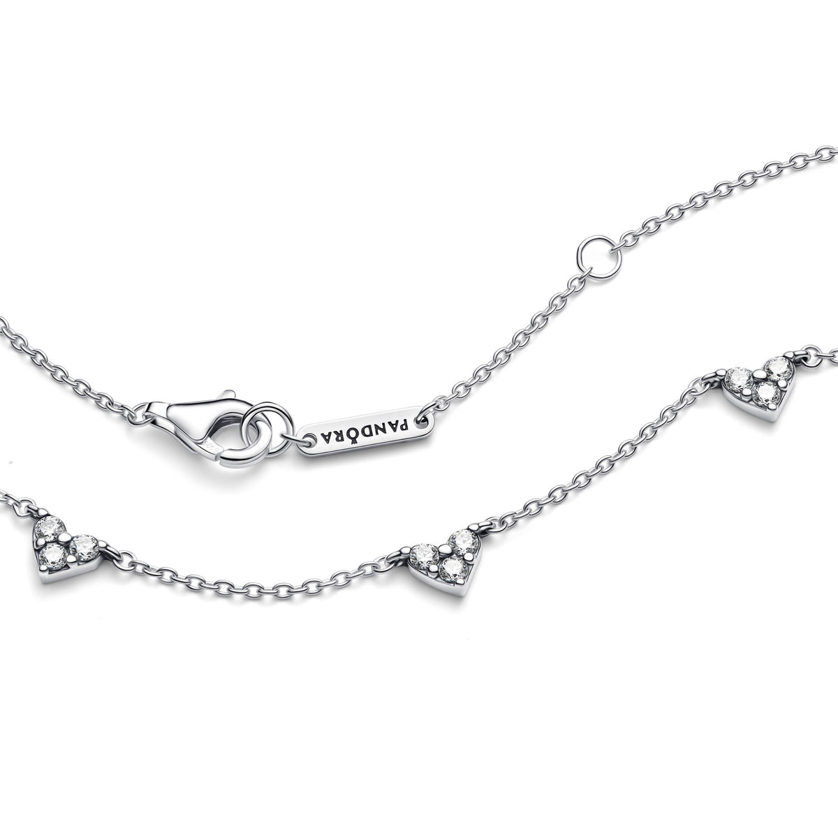 Pandora Hartjes met Drie Stenen Halsketting zilver 393160C01