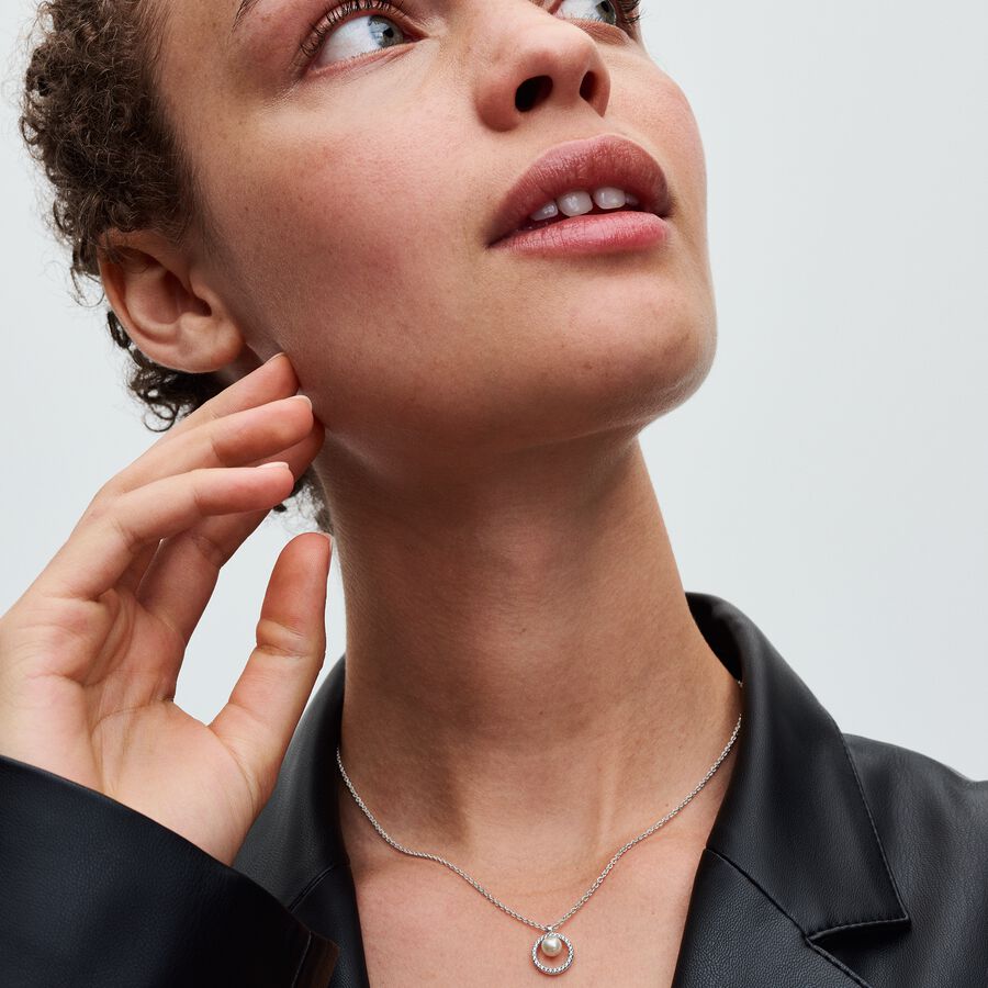 Pandora Sterling Zilver Collier met Zoetwaterparel en Zirkonia 393165C01 - PansiteNederland.nl