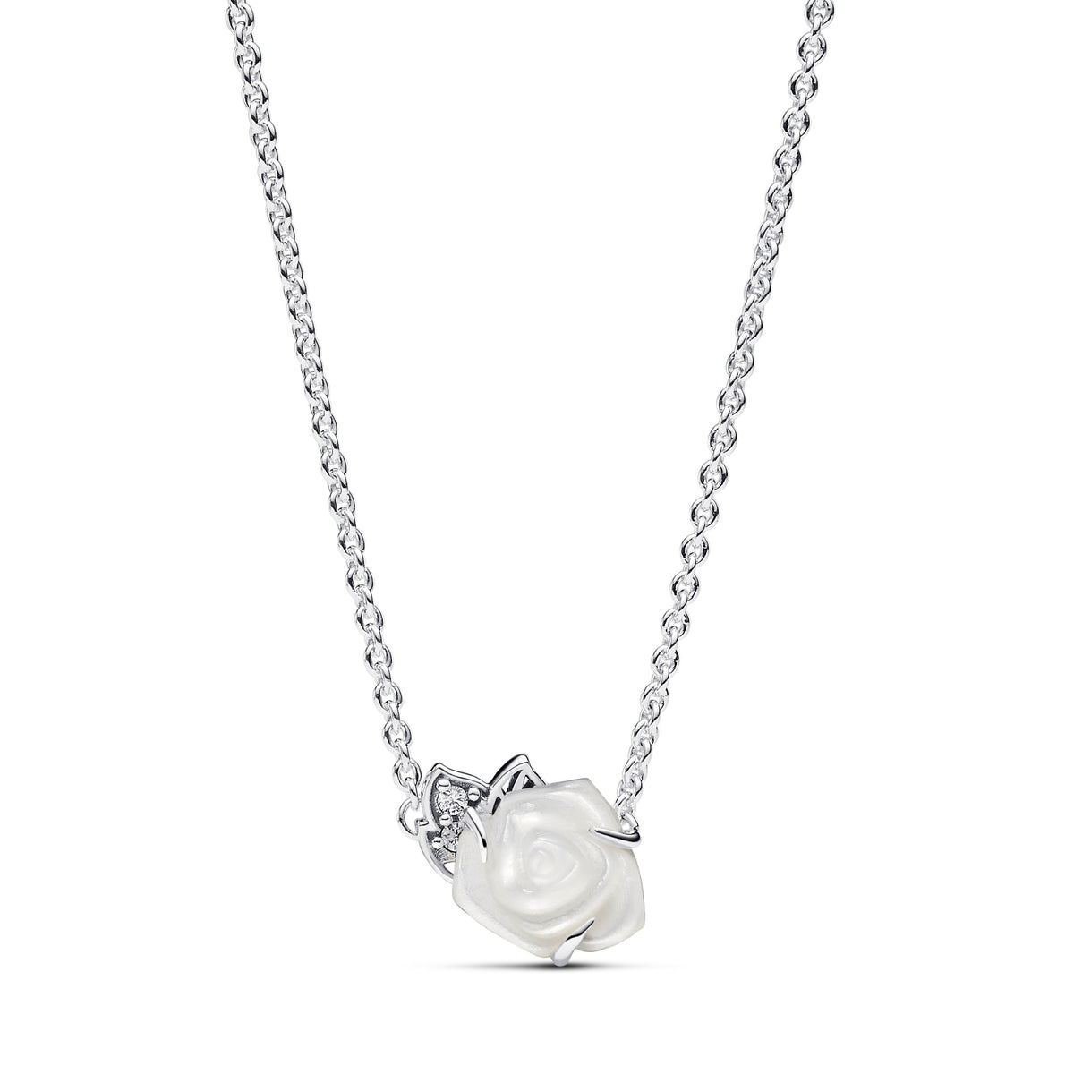 Pandora Witte roos in bloei halsketting zilver