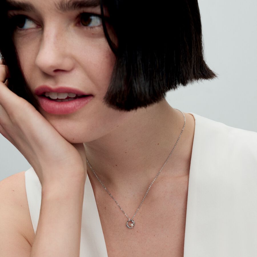 Pandora ESSENCE Zilveren ketting met Witte Zoetwaterparel en Helder Zirkonia | 45 cm - 393303C01 - PansiteNederland.nl