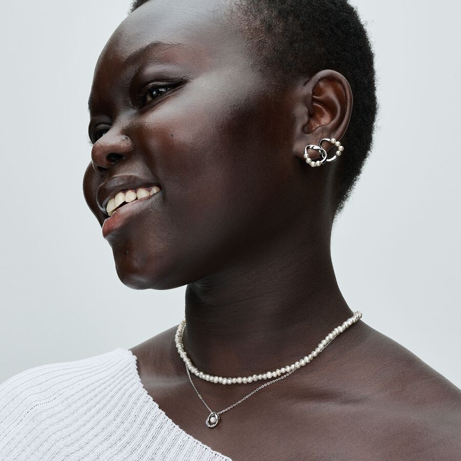 Pandora ESSENCE Zilveren ketting met Witte Zoetwaterparel en Helder Zirkonia | 45 cm - 393303C01 - PansiteNederland.nl