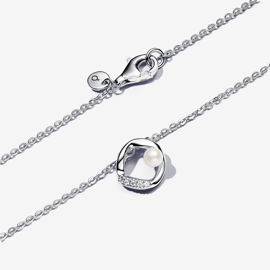 Pandora ESSENCE Zilveren ketting met Witte Zoetwaterparel en Helder Zirkonia | 45 cm - 393303C01 - PansiteNederland.nl