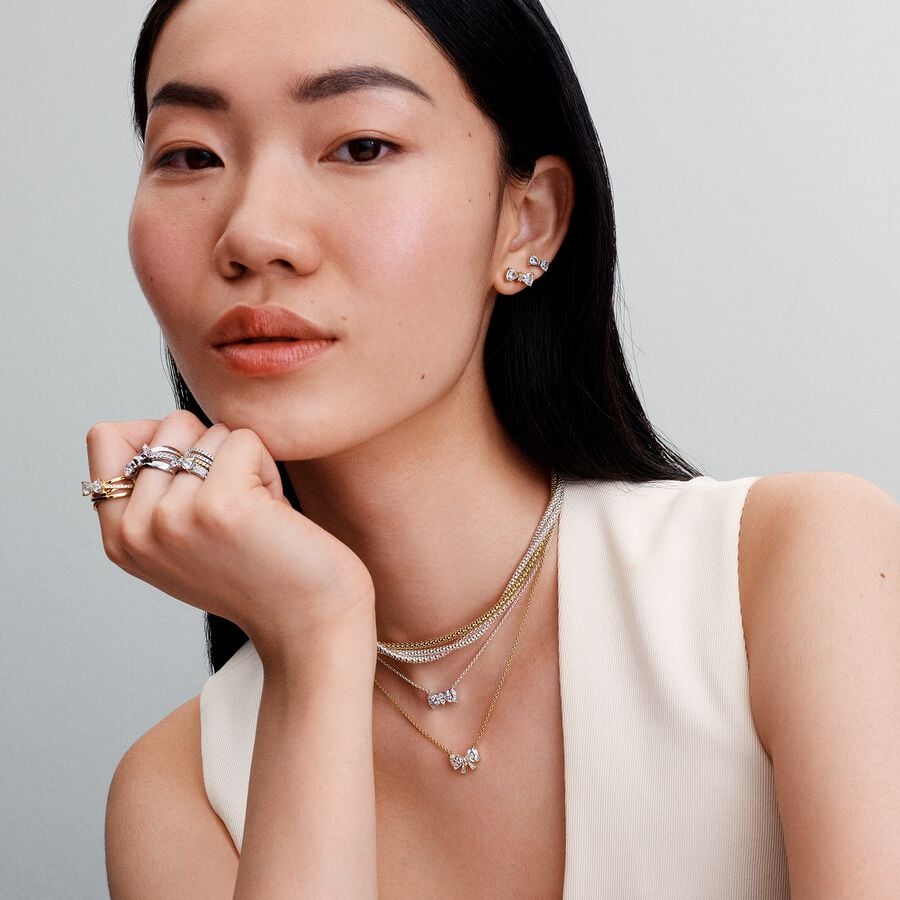 Pandora Sprankelende halsketting met strik Zirkonia - 393509C01 - PansiteNederland.nl