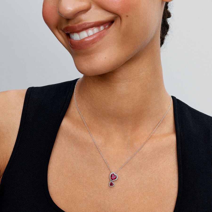 Pandora Rode Halo Harten Ketting met Hanger 393658C01 - PansiteNederland.nl
