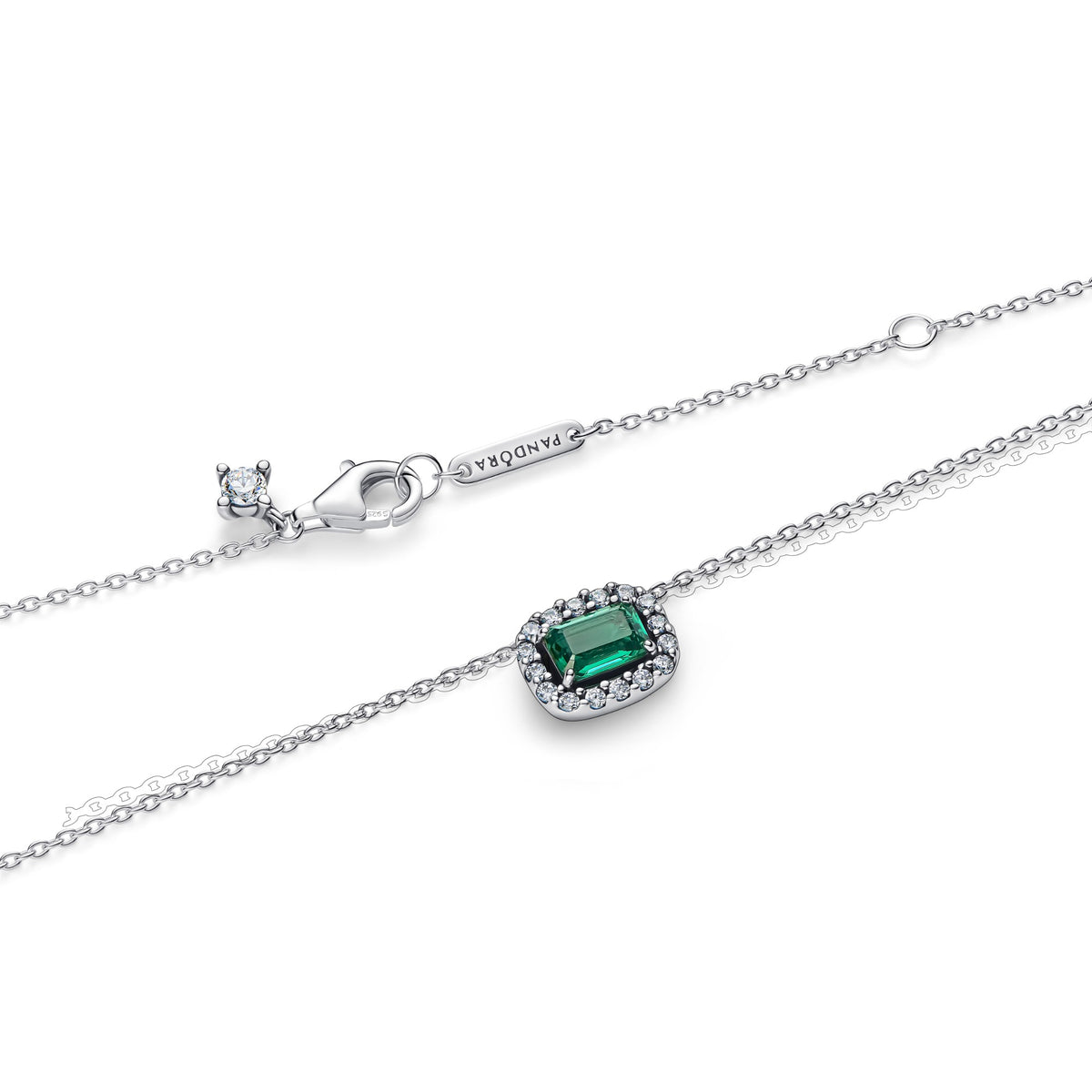 Pandora Rechthoekige Sprankelende Halo Halsketting zilver 394503C01