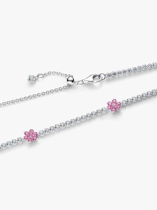 Pandora Roze Bloem Tennis Halsketting zilver - 394561C01