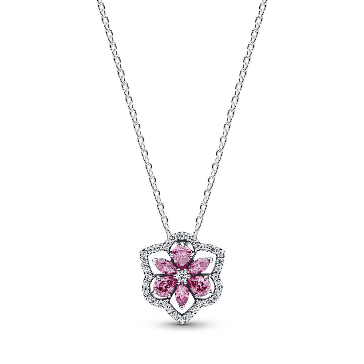 Pandora Sprankelende Roze Herbarium Bloem Ketting met Hanger zilver