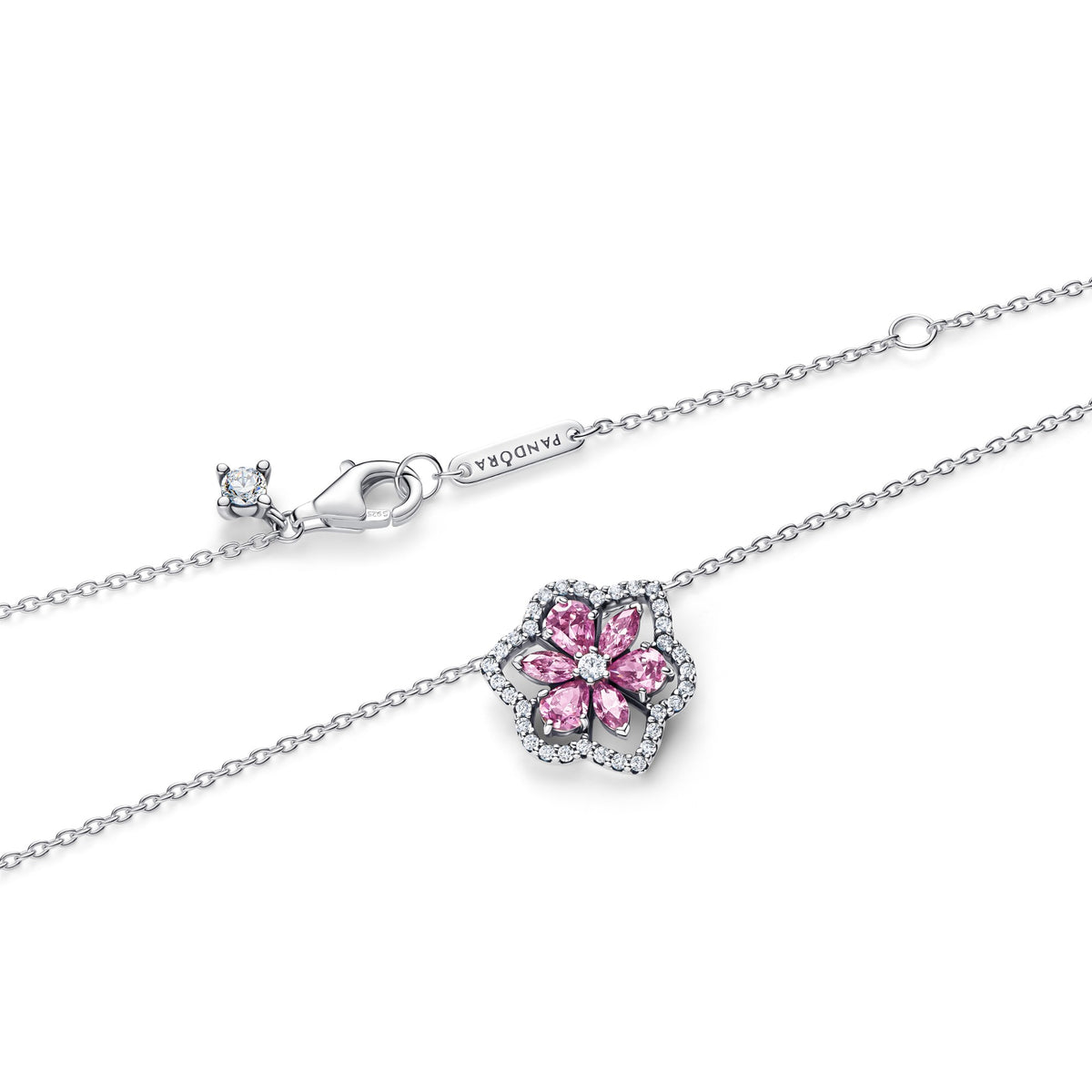 Pandora Sprankelende Roze Herbarium Bloem Ketting met Hanger zilver 394576C01