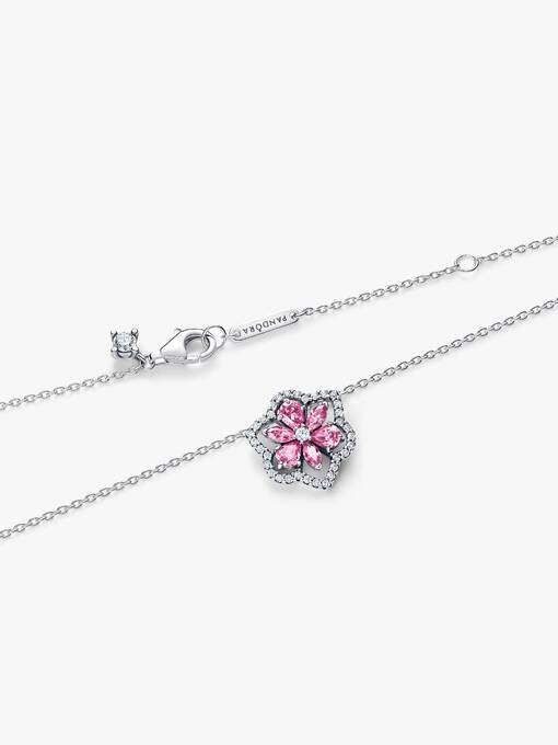 Pandora Sprankelende Roze Herbarium Bloem Ketting met Hanger zilver - 394576C01