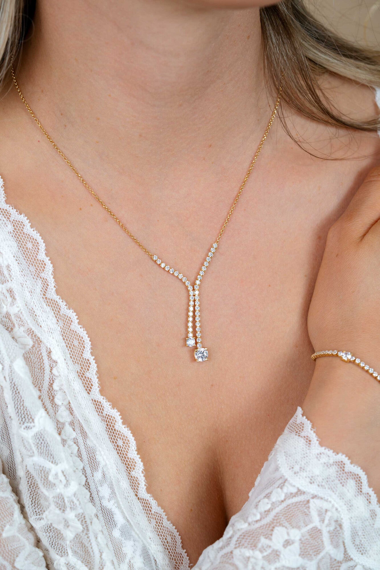 ZINZI Verguld Zilveren Ketting met Witte Zirkonia ZIC2894Y
