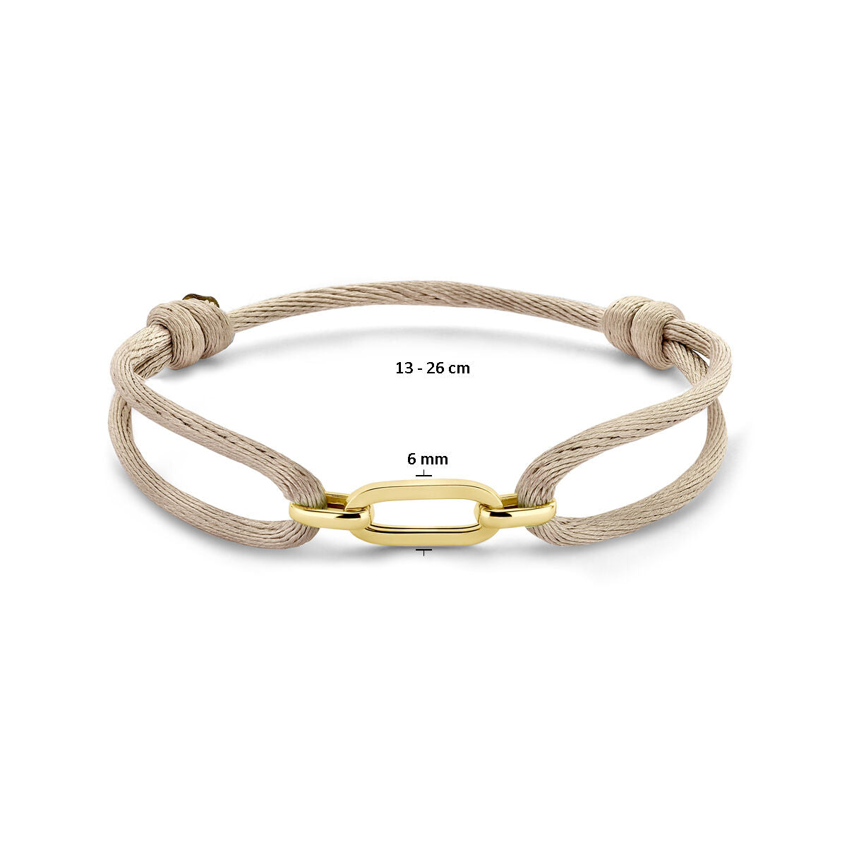 Fantasy Collection Armband satijn beige 13 - 26 cm 14K goud met rubber/nylon/leer