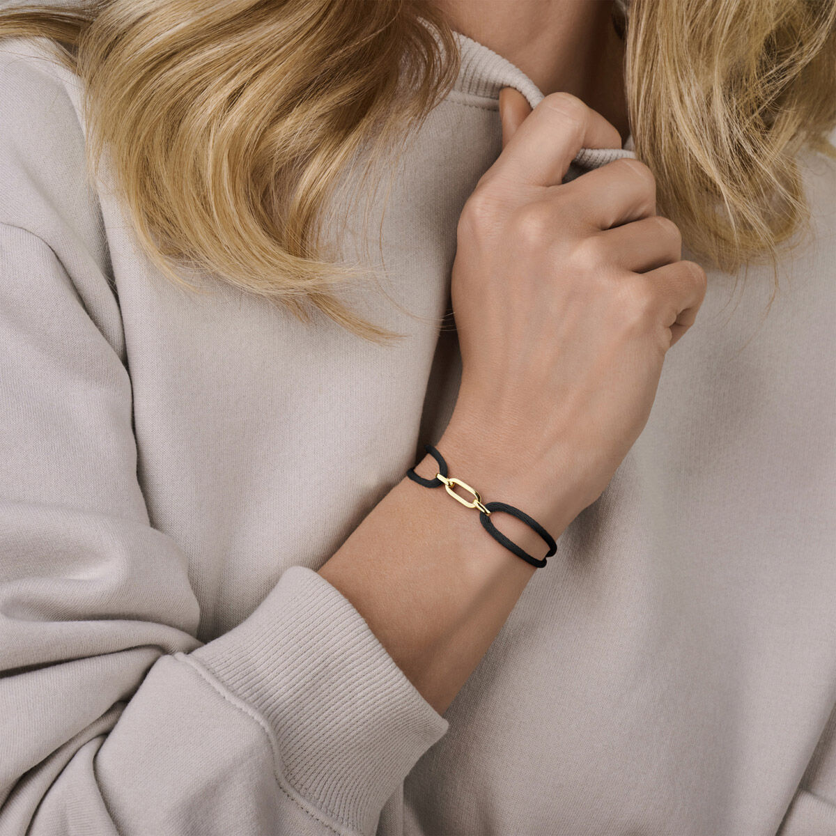 Fantasy Collection Armband satijn zwart 13 - 26 cm 14K goud met rubber/nylon/leer