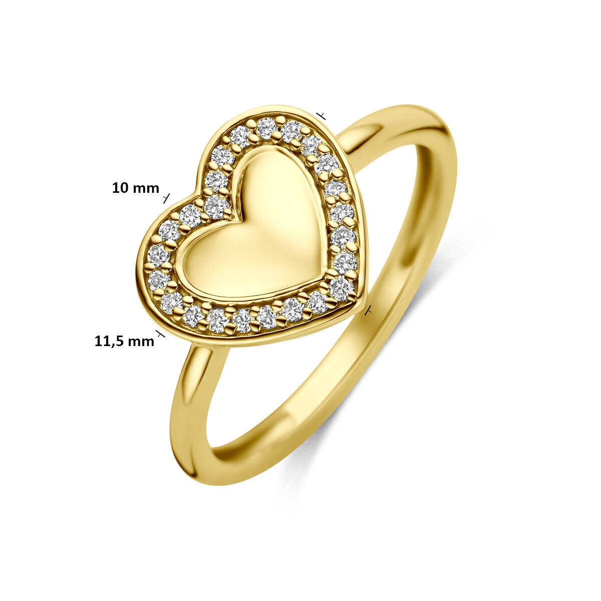 Ring hart lab grown diamant 0.11ct f vs 14K geelgoud