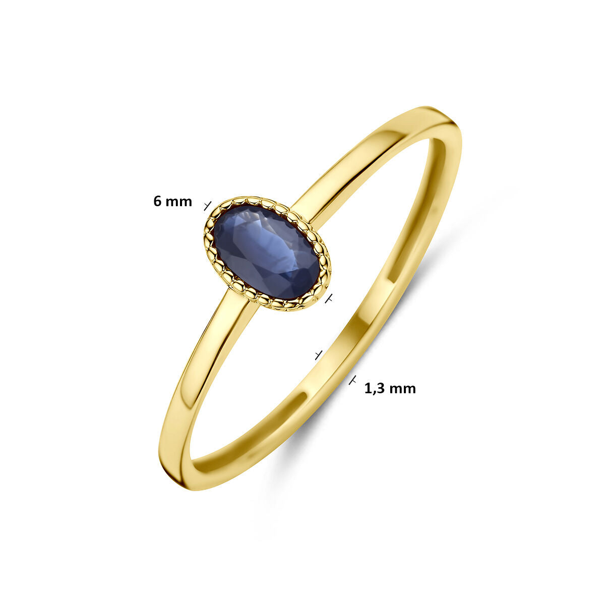Ring saffier 9K geelgoud