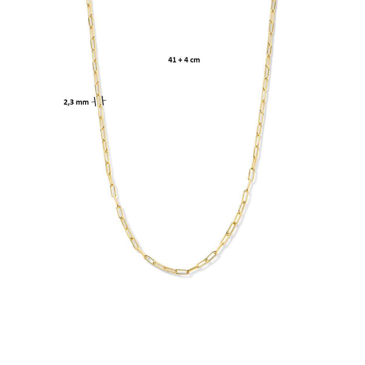 Fantasy Collection Collier paperclip vierkante buis 2,3 mm 41 + 4 cm 3 micron zilver verguld