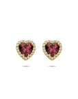 14K geelgouden oorknoppen hartje roze rhodoliet en diamant 0.10ct (2x 0.05ct) h si 7,5 mm - 4034176