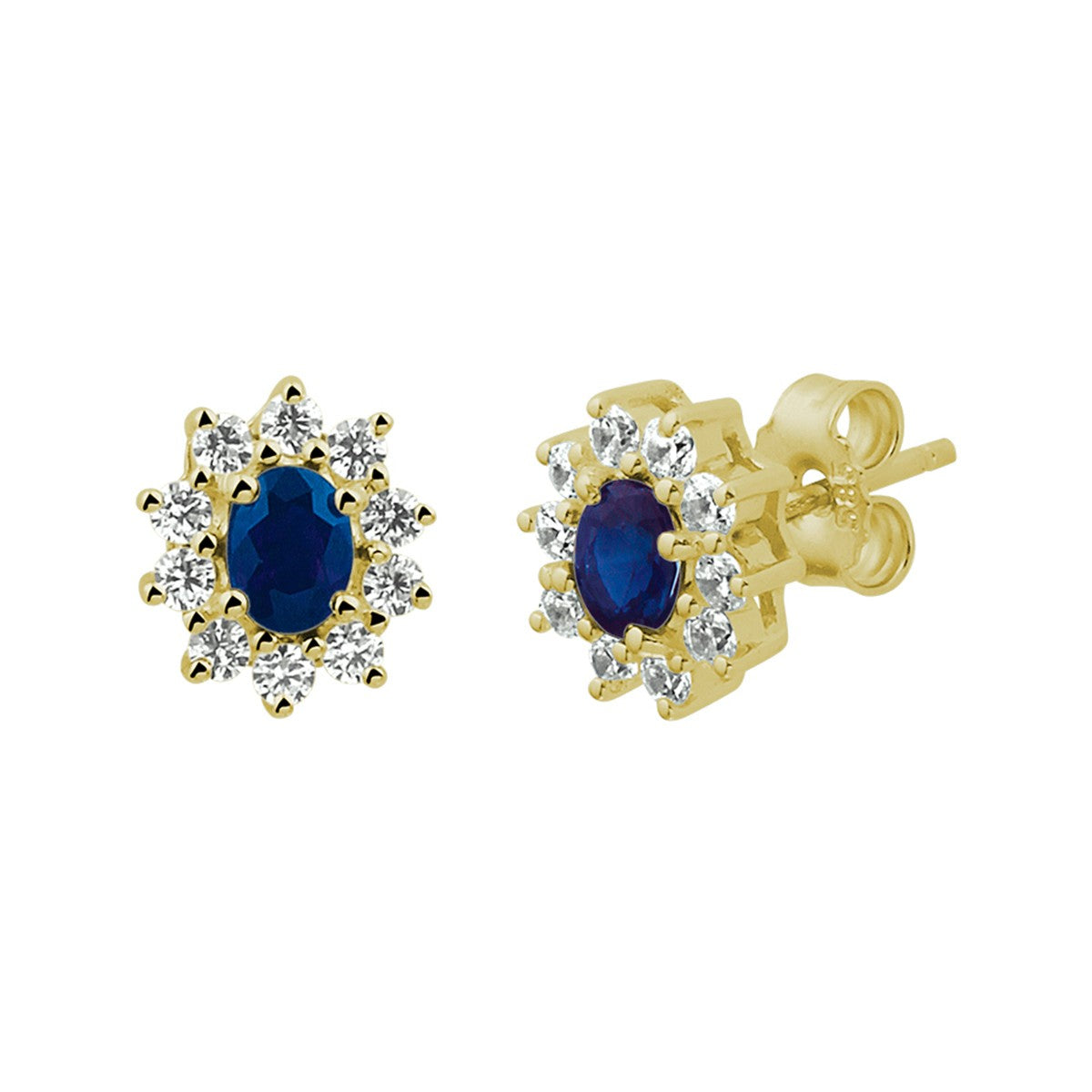 Fantasy Collection Oorbellen saffier en zirkonia halo 14K geelgoud