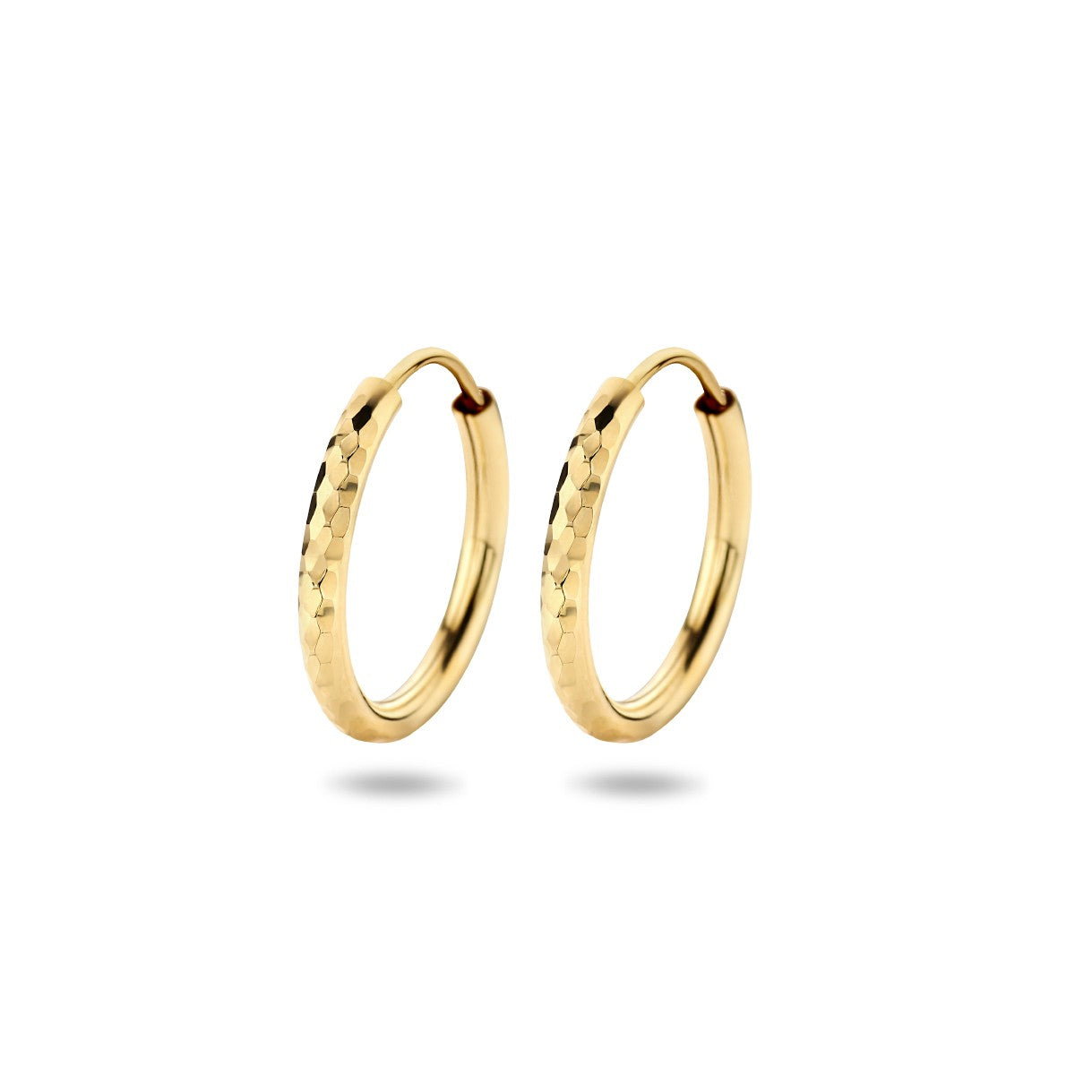Fantasy Collection Oorbellen ronde buis gediamanteerd 16 mm 14K geelgoud