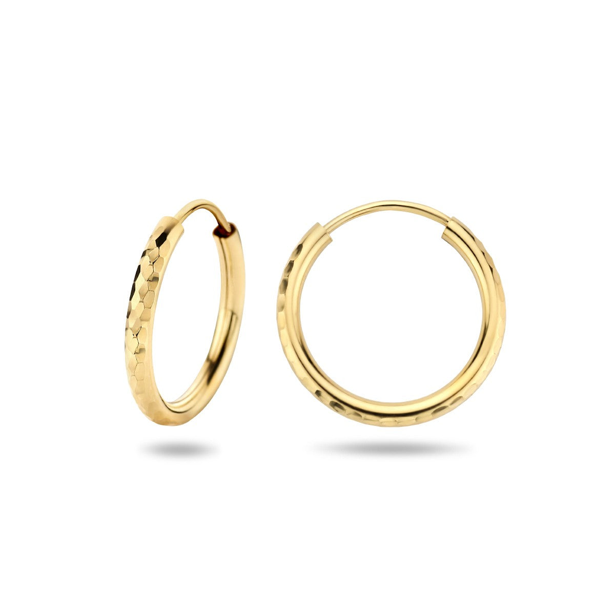 Fantasy Collection Oorbellen ronde buis gediamanteerd 16 mm 14K geelgoud
