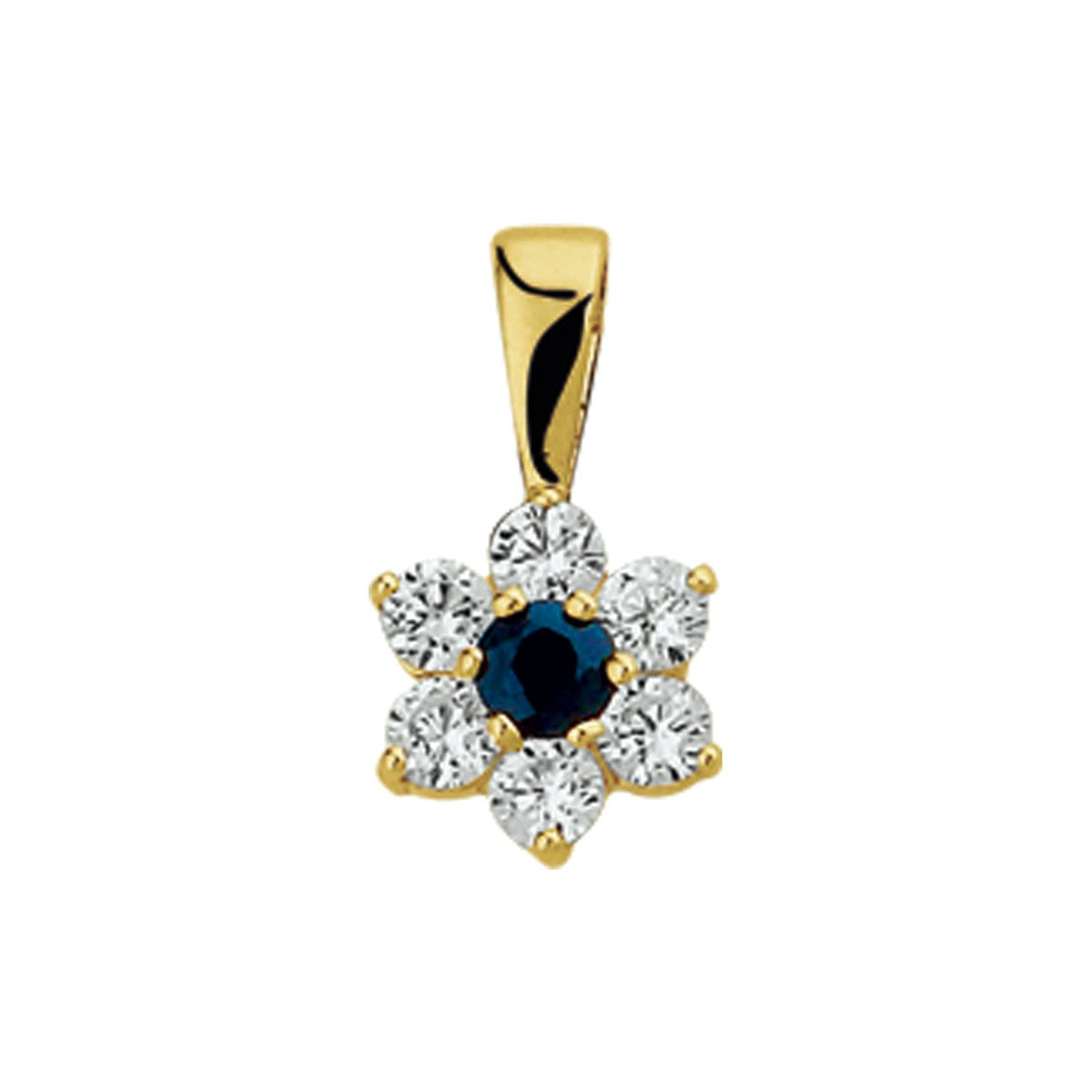 Fantasy Collection Hanger saffier en zirkonia halo 9 mm 14K geelgoud