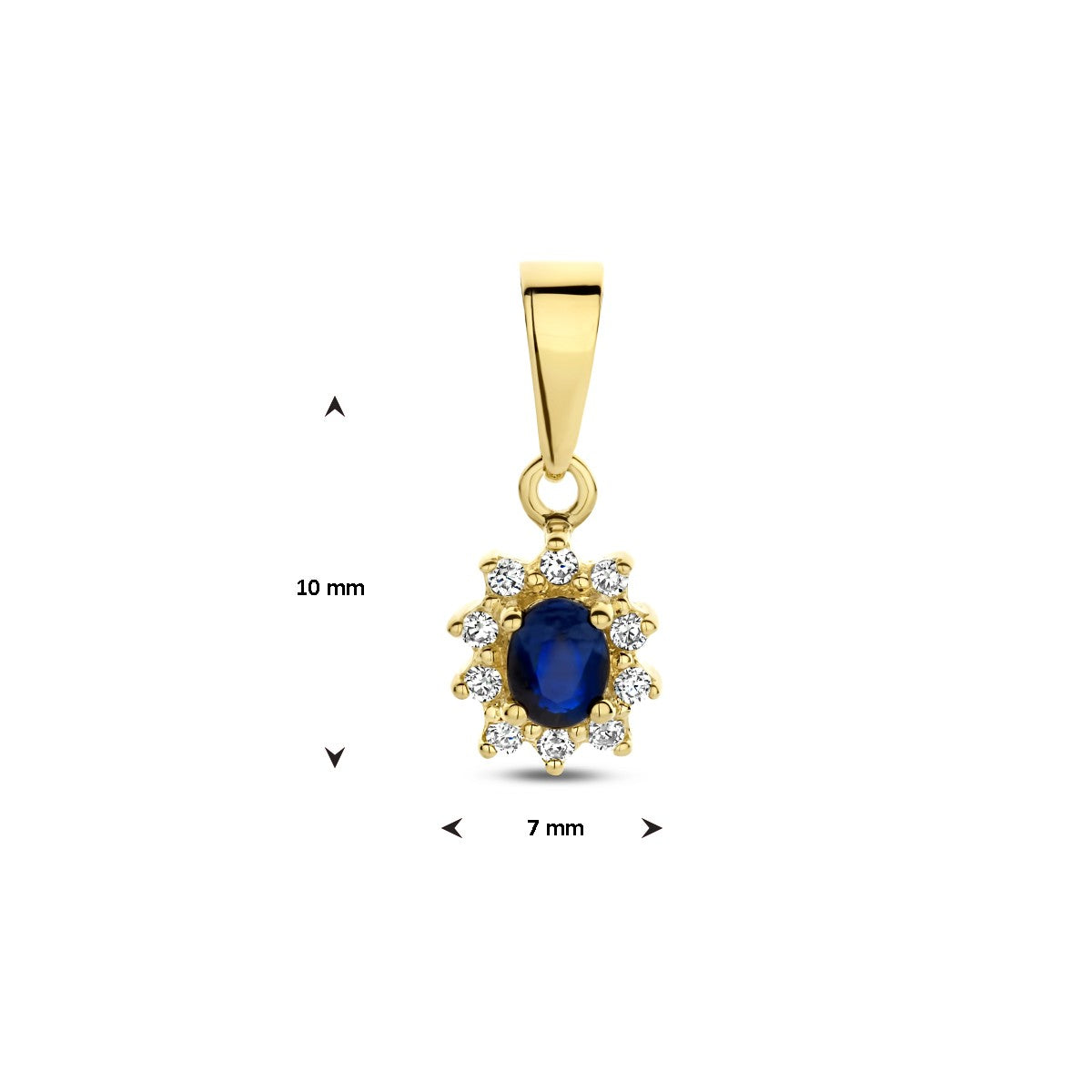 Fantasy Collection Hanger saffier en zirkonia halo 10 mm 14K geelgoud