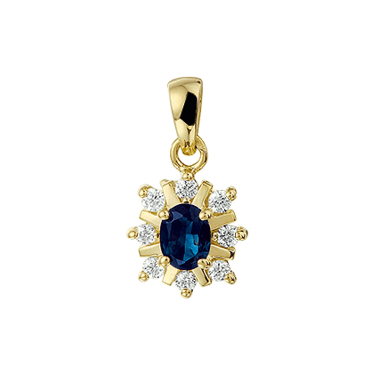 Fantasy Collection Hanger saffier en diamant 0.152 ct halo 17 mm 14K geelgoud