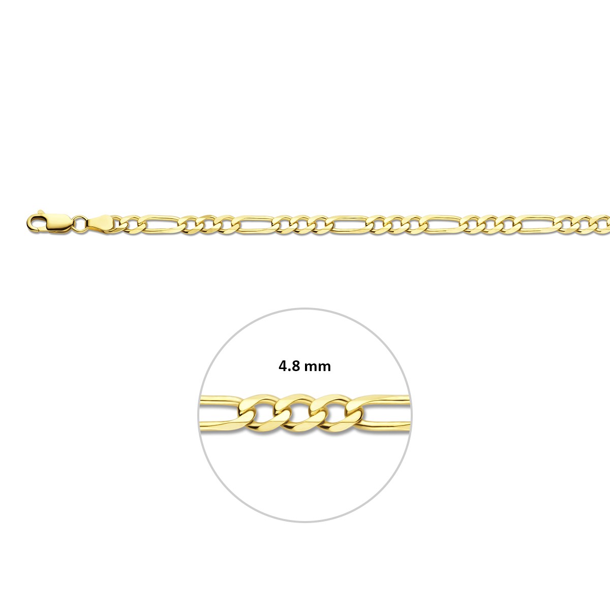 Armband figaro 4,8 mm massief 14K geelgoud