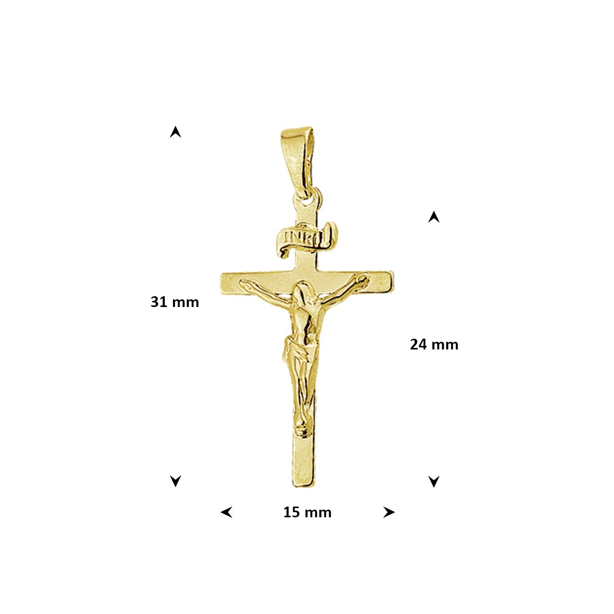 Hanger kruis en corpus 24 mm 14K geelgoud