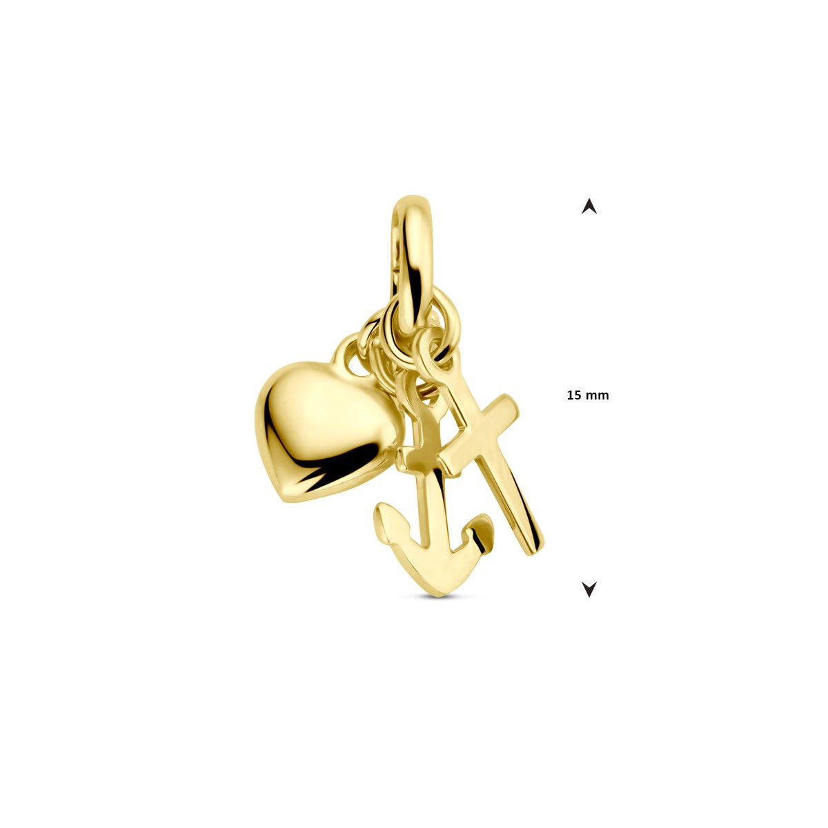 Fantasy Collection Hanger geloof, hoop en liefde 15 mm 14K geelgoud