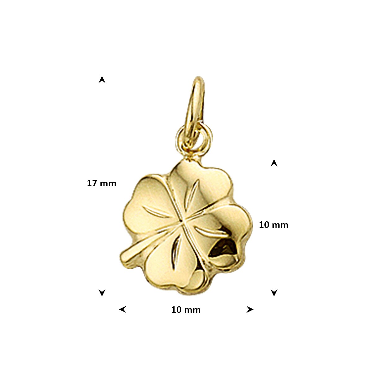 Hanger klavertje 2-zijdig 10 mm 14K geelgoud