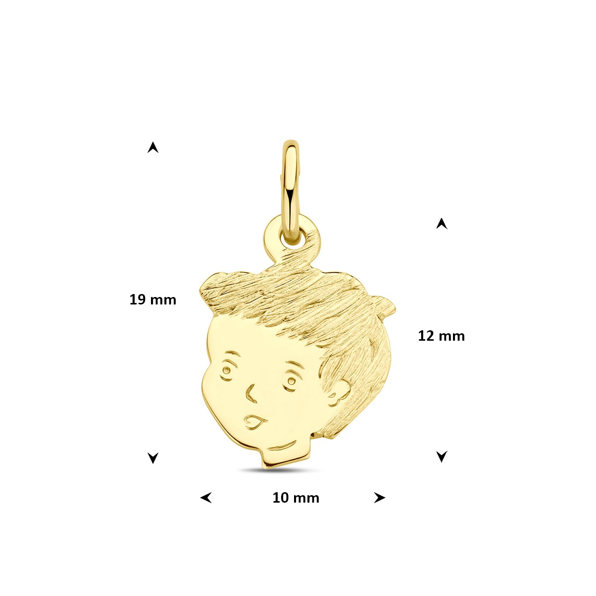 Hanger jongen poli/mat 12 mm 14K geelgoud