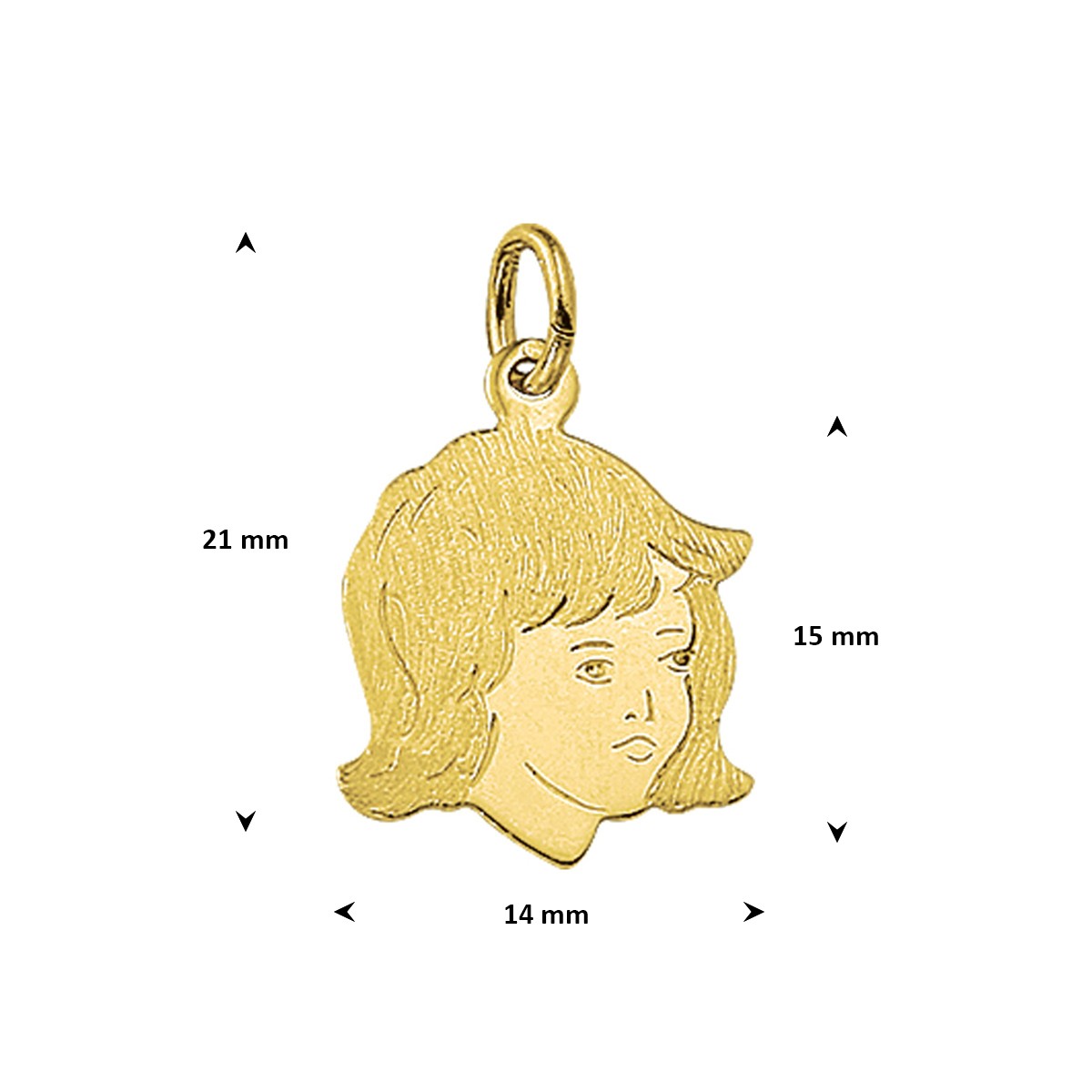 Hanger meisje poli/mat 15 mm 14K geelgoud