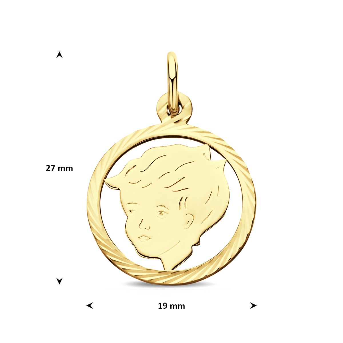 Hanger jongen gediamanteerd 19 mm 14K geelgoud
