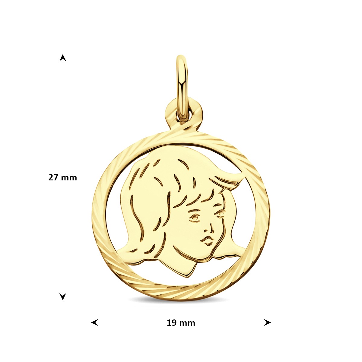 Hanger meisje gediamanteerd 19 mm 14K geelgoud