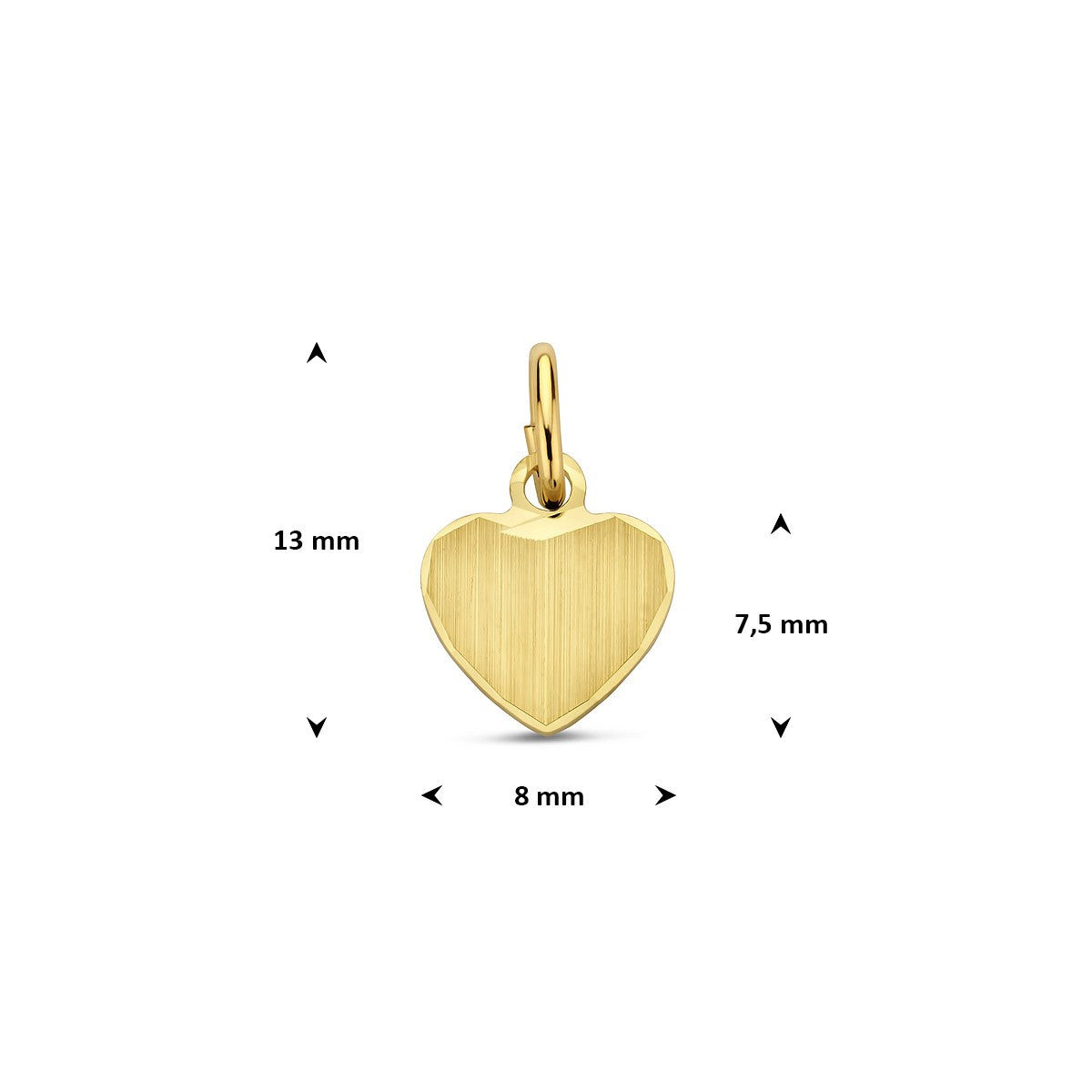 Graveerhartje mat gediamanteerd 7,5 mm 14K geelgoud